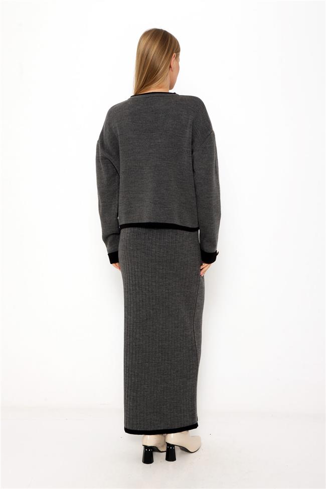Kolu Düğmeli Etekli Takım Antrasit
