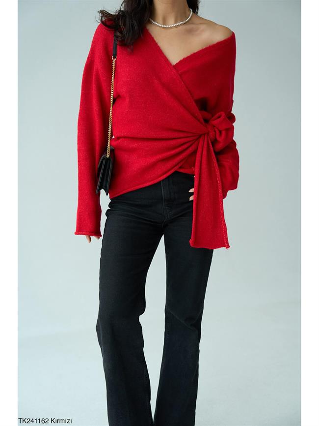 Kruvaze Bağlamalı Kazak Tk241162 Kırmızı