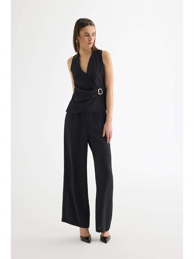 Kruvaze Tokalı Bluz Blz01458 Siyah