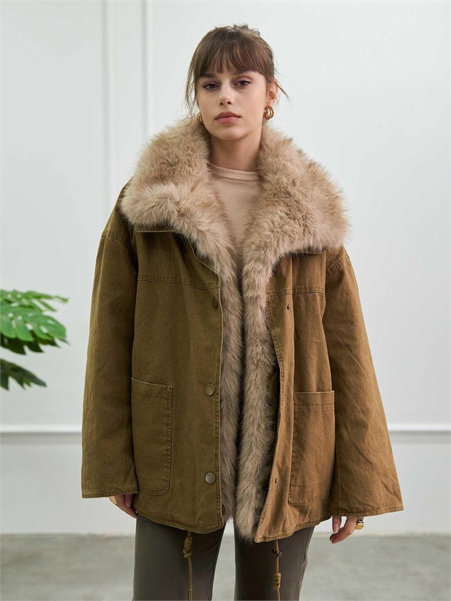 Kürk Garnili Mont 160962 Oversize Haki