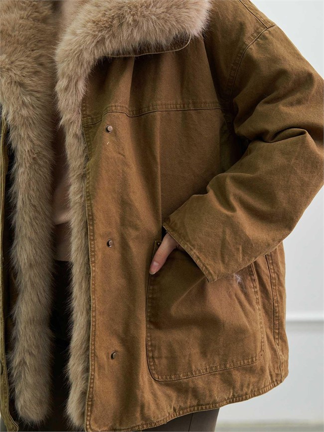 Kürk Garnili Mont 160962 Oversize Haki