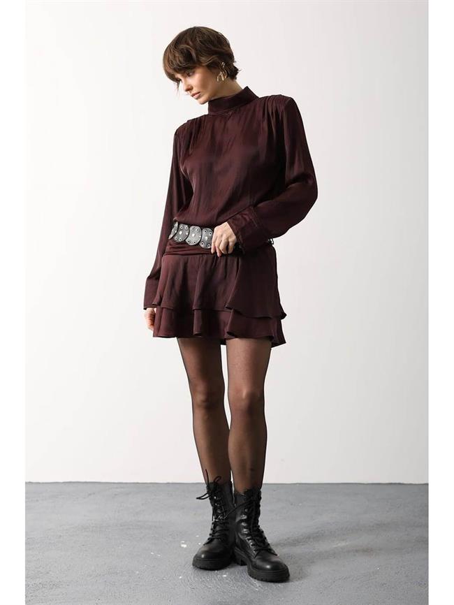 Kuş Gözlü Kemerli Etek 37212 Kahve