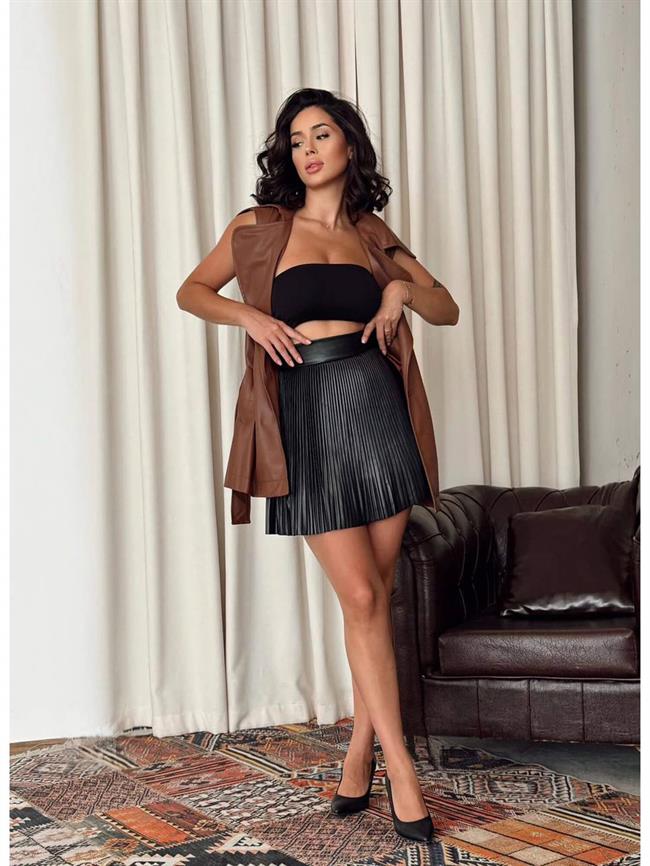 Kuşaklı Deri Yelek 11541 Taba