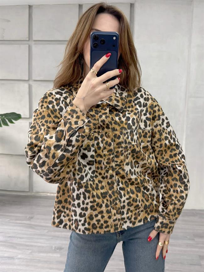 Leopar Desenli Ceket 24273 Kahve