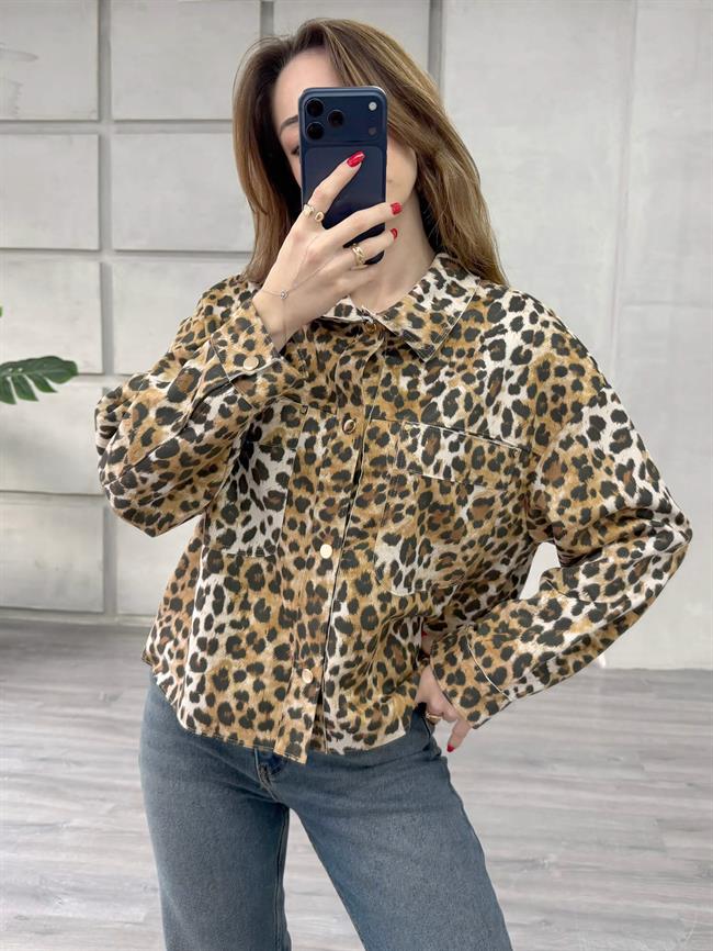 Leopar Desenli Ceket 24273 Kahve
