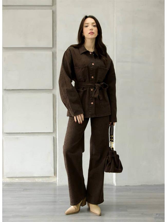 Leopar Desenli Gabarin Pantolon 0248-3 Kahve