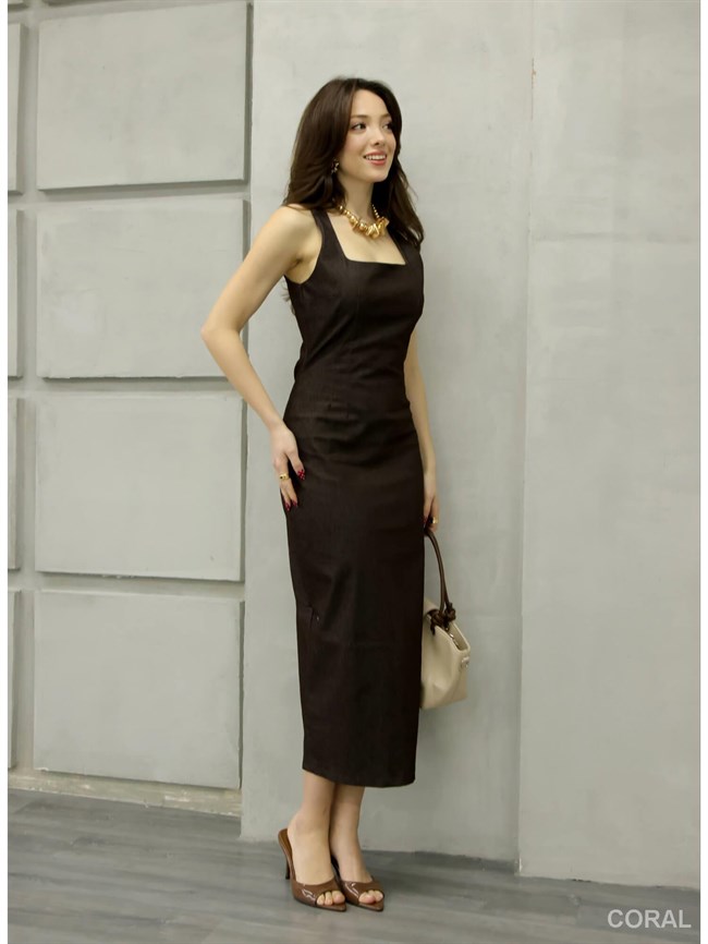 Likralı Kolsuz Elbise 11473 Kahve