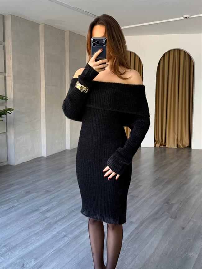 Madonna Yaka Yumuşak Dokulu Elbise 140431 Siyah