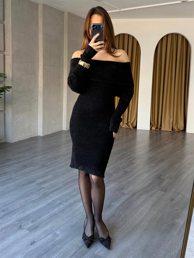 Madonna Yaka Yumuşak Dokulu Elbise 140431 Siyah