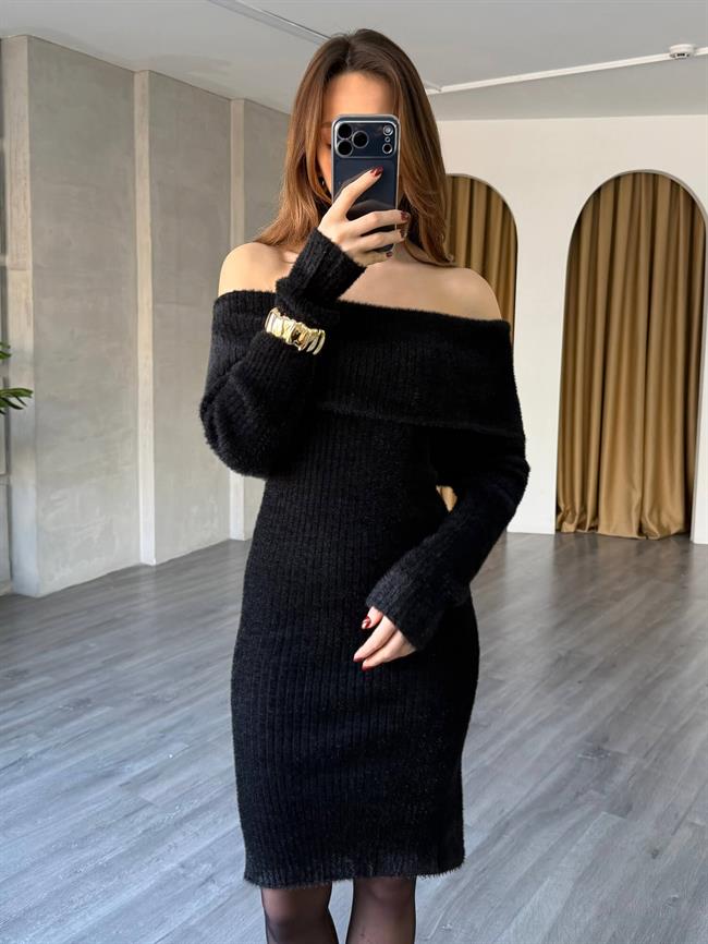 Madonna Yaka Yumuşak Dokulu Elbise 140431 Siyah