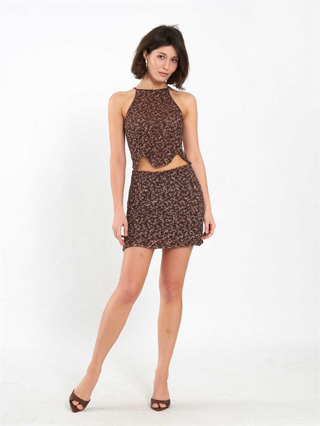 Mini Çan Payet Etek 041184 Kahve