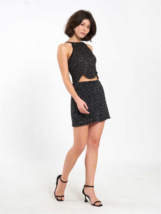Mini Çan Payet Etek 041184 Siyah