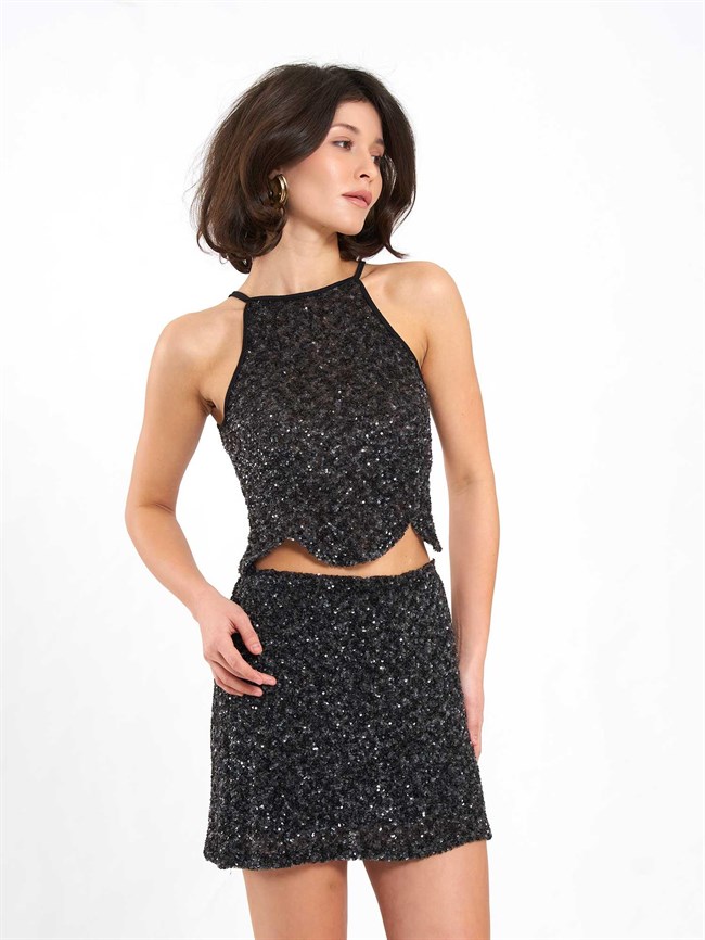 Mini Çan Payet Etek 041184 Siyah