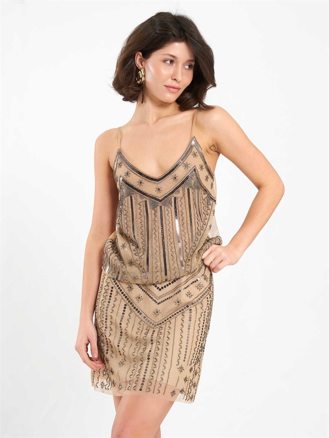 Mini Pullu Tül Etek 041186 Bej