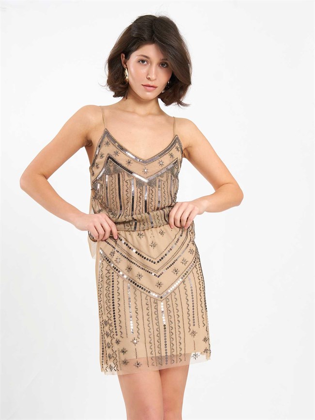 Mini Pullu Tül Etek 041186 Bej