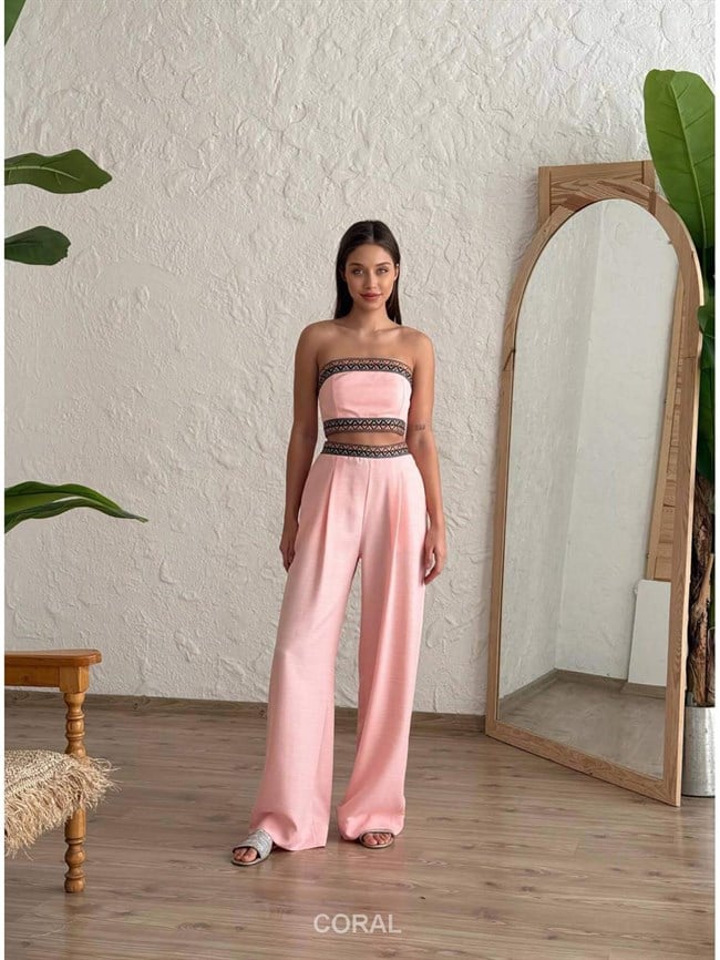 Nakışlı Büstiyerli Takım 6003 Pembe