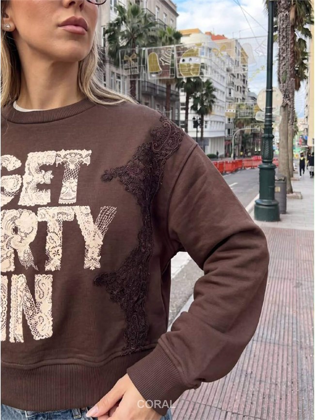 Nakışlı Resimli SweatShirt 5953 Kahve