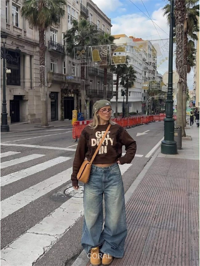Nakışlı Resimli SweatShirt 5953 Kahve