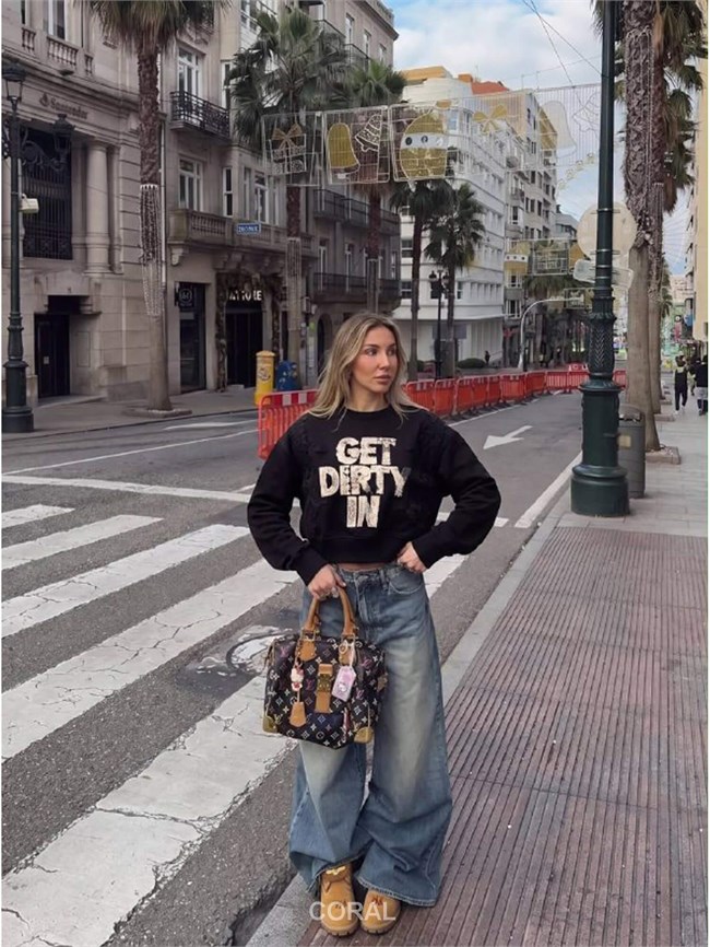Nakışlı Resimli SweatShirt 5953 Siyah