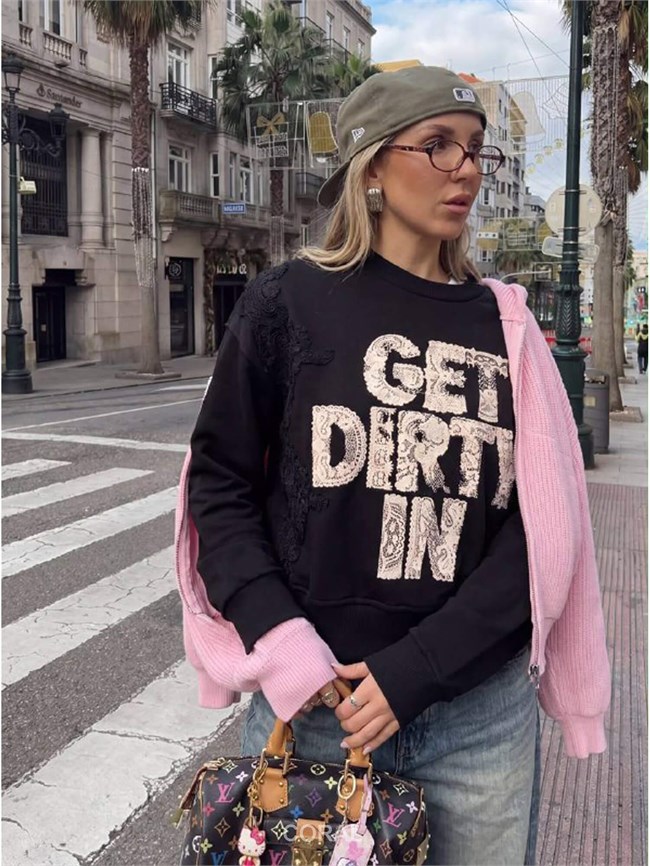 Nakışlı Resimli SweatShirt 5953 Siyah