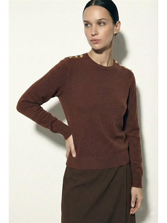 Omuzları Aksesuarlı Triko 5195 Kahve