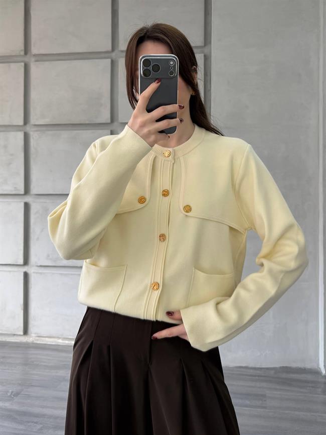 Omuzları Düğme Detaylı Cepli Hırka 140360 Vanilya