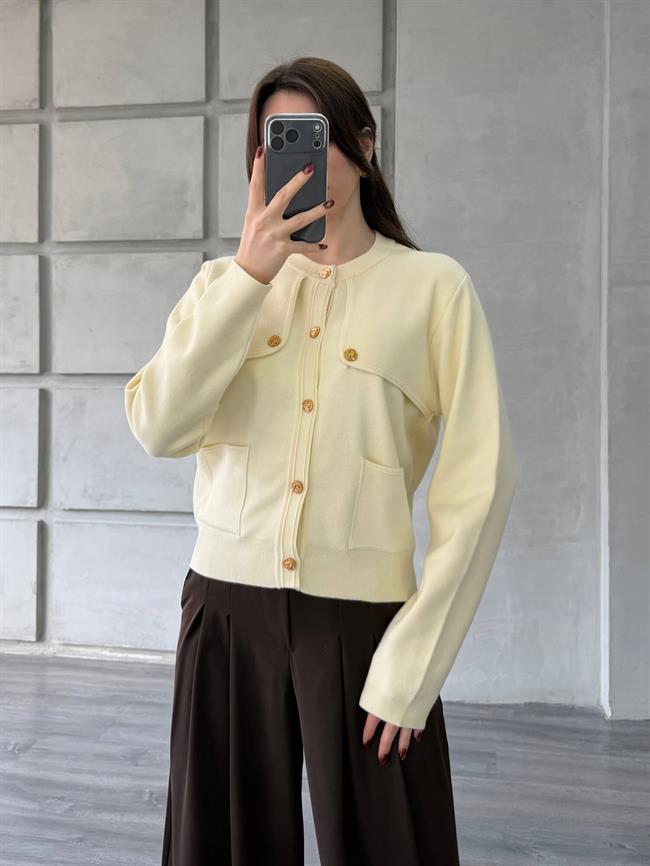 Omuzları Düğme Detaylı Cepli Hırka 140360 Vanilya