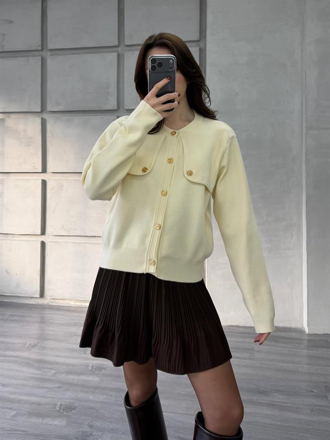 Omuzları Düğme Detaylı Cepsiz Hırka 140360-1 Vanilya