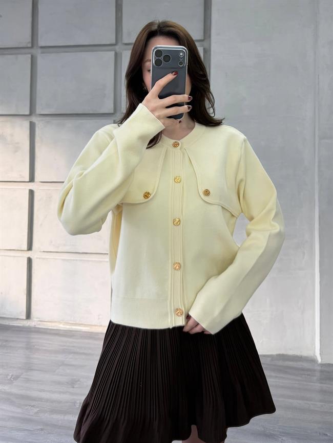 Omuzları Düğme Detaylı Cepsiz Hırka 140360-1 Vanilya