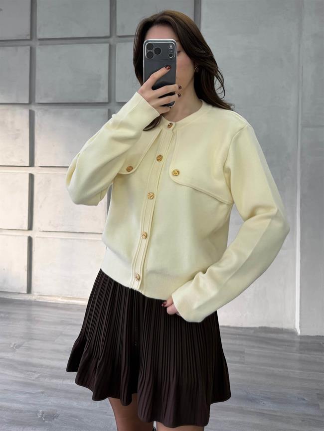 Omuzları Düğme Detaylı Cepsiz Hırka 140360-1 Vanilya