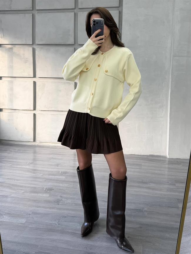 Omuzları Düğme Detaylı Cepsiz Hırka 140360-1 Vanilya