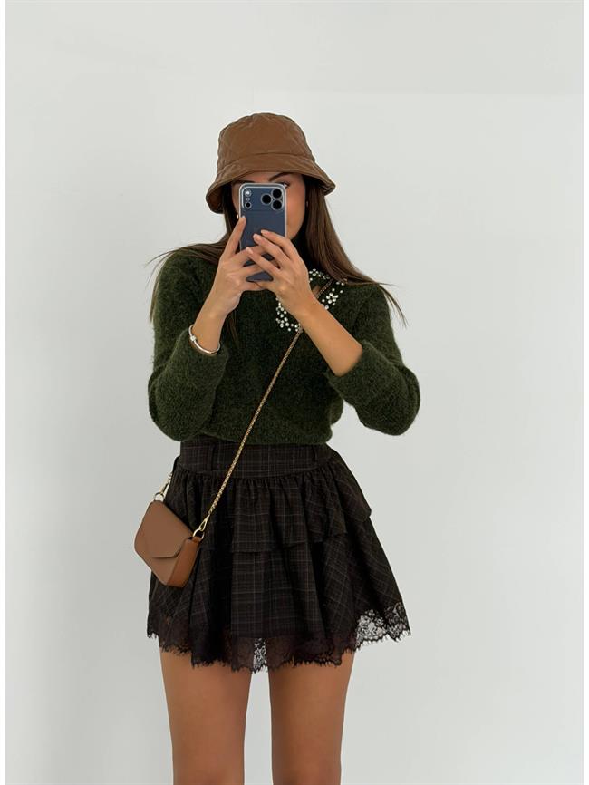 Omzu Taş Detaylı Kazak 7780 Haki