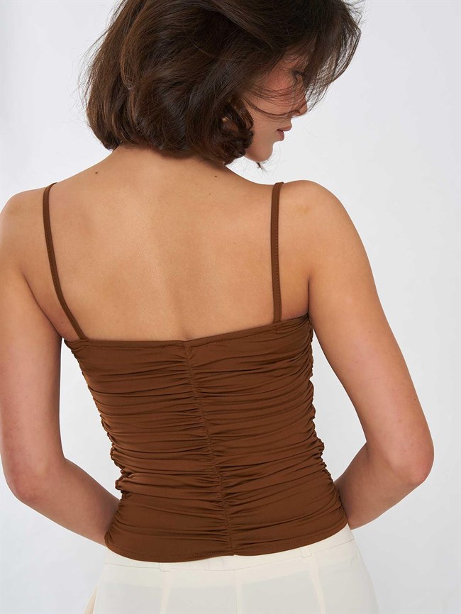 Önü Büzgülü Body 071895 Açık Kahve