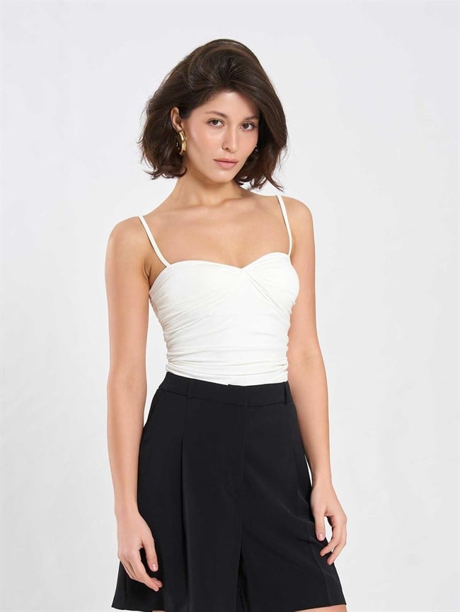 Önü Büzgülü Body 071895 Ekru