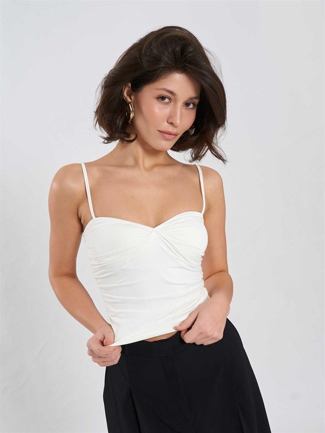 Önü Büzgülü Body 071895 Ekru