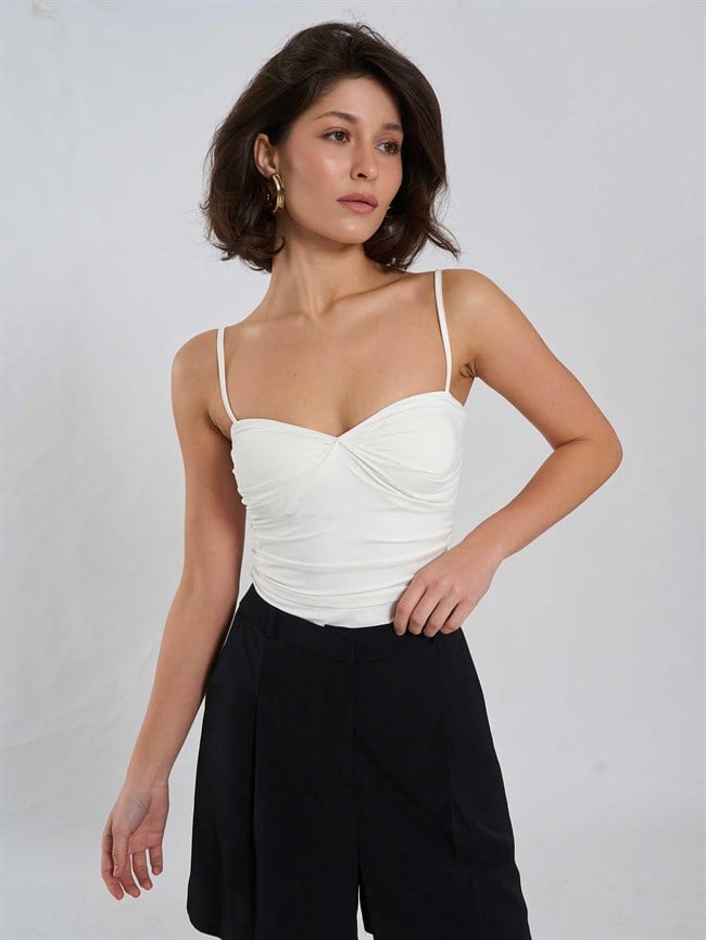 Önü Büzgülü Body 071895 Ekru
