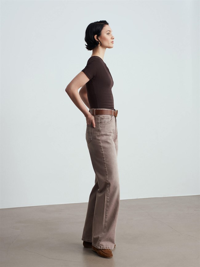 Önü Çapraz Tişört 32659 Kahve