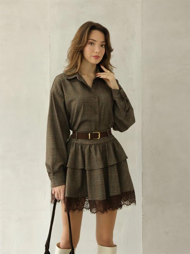 Önü Cepli Bol Gömlek 34502 Kahve