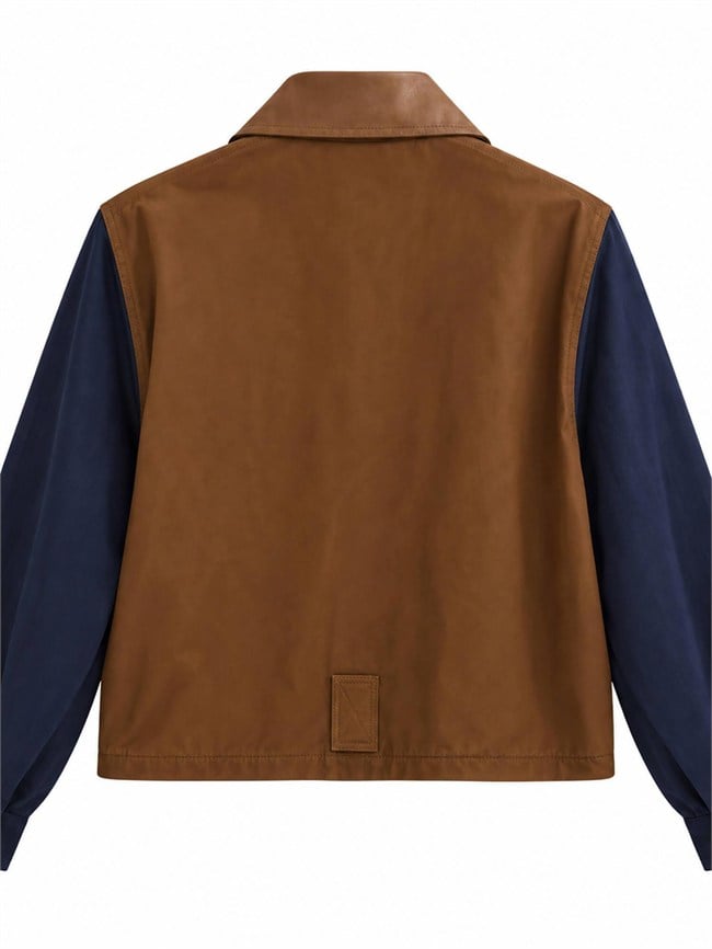 Önü Deri Detaylı Dik Yaka Mont 37802 Lacivert / Taba