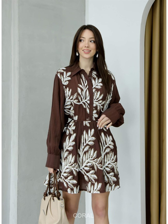 Önü Desenli Gömlek 34528 Kahve