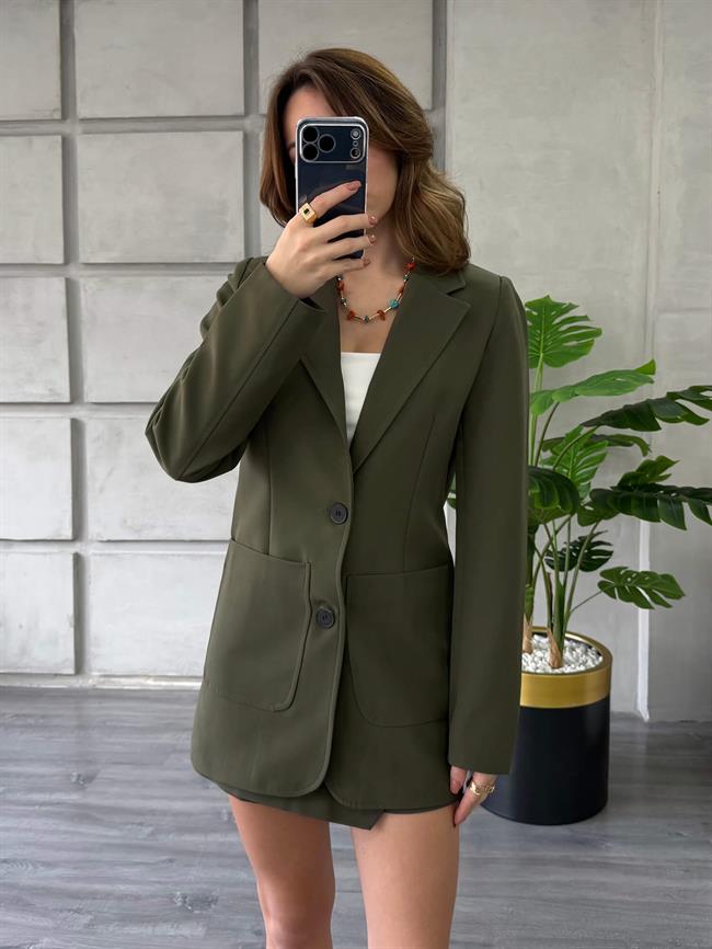 Önü Dikişli Çift Cepli Ceket 0192 Haki