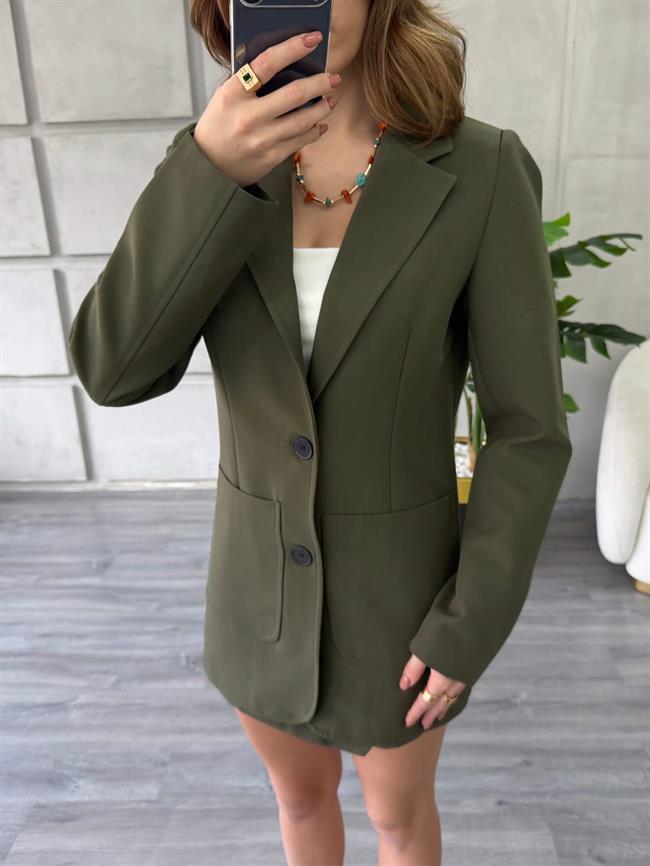 Önü Dikişli Çift Cepli Ceket 0192 Haki