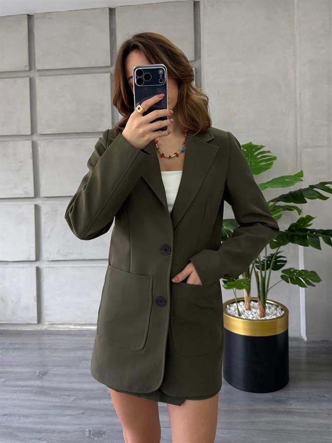 Önü Dikişli Çift Cepli Ceket 0192 Haki