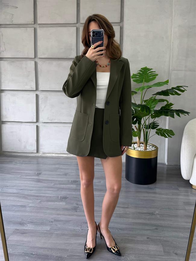 Önü Dikişli Çift Cepli Ceket 0192 Haki