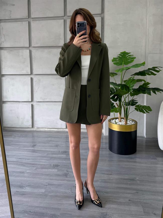 Önü Dikişli Çift Cepli Ceket 0192 Haki