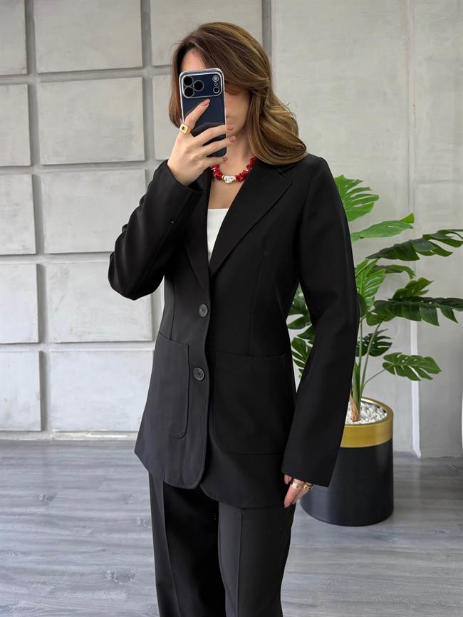 Önü Dikişli Çift Cepli Ceket 0192 Siyah