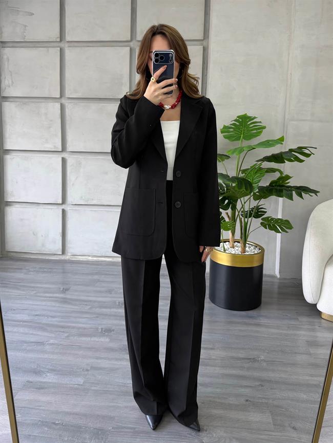 Önü Dikişli Çift Cepli Ceket 0192 Siyah