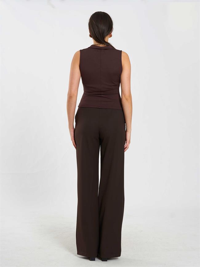 Önü Fermuarlı Örme Kolsuz Badi 071894 Kahve