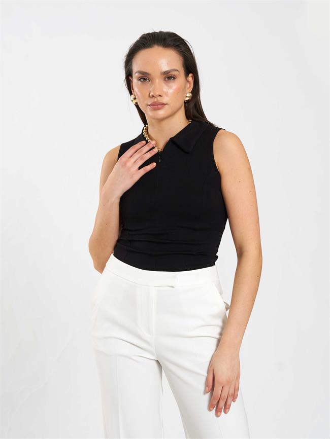 Önü Fermuarlı Örme Kolsuz Badi 071894 Siyah