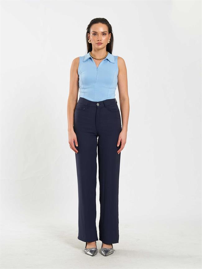 Önü Fermuarlı Örme Kolsuz Badi 071894 Bebe Mavi